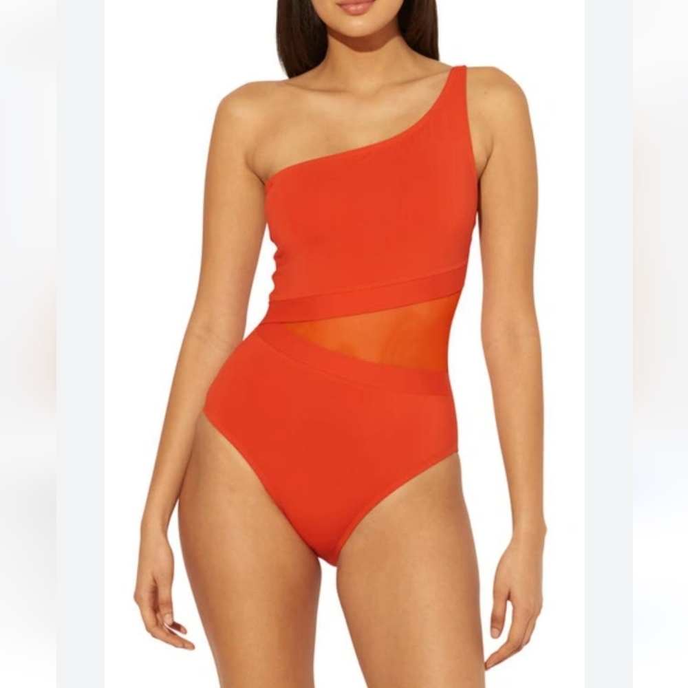 Bleu Rod Beattie Bright Orange Side Mesh Cutout Swimsuit, 14 - Picture 2 of 7